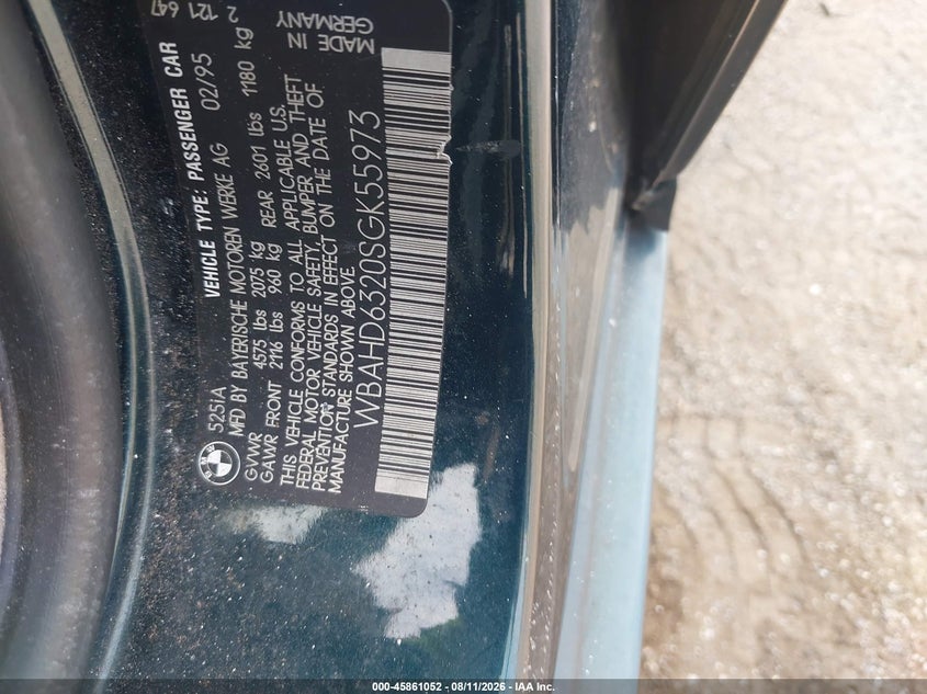 BMW 525 1995 VIN WBAHD6320SGK55973