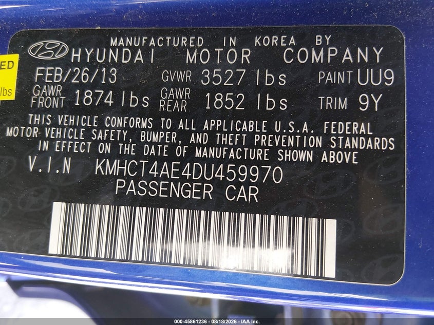 2013 HYUNDAI ACCENT SEDAN 1.6L I-4 DI, DOHC, VVT, 138HP