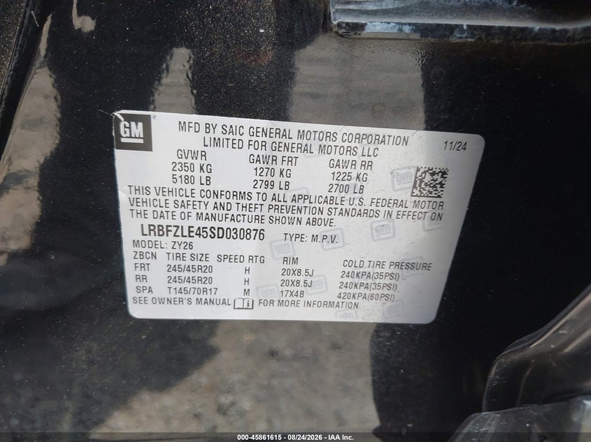 BUICK ENVISION 2025 VIN LRBFZLE45SD030876