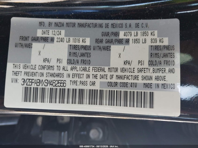 MAZDA MAZDA3 2025 VIN 3MZBPABMXSM462556