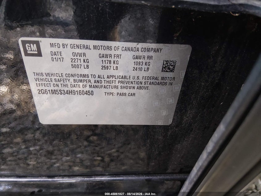 CADILLAC XTS 2017 VIN 2G61M5S34H9160450