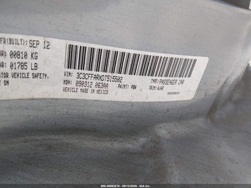 FIAT 500 2013 VIN 3C3CFFARXDT515502
