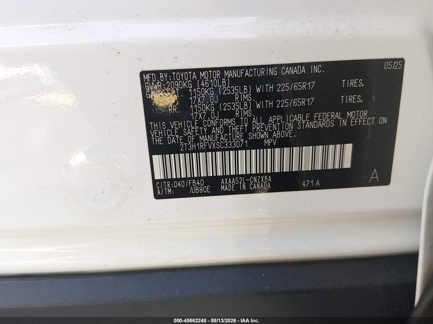 2025 TOYOTA RAV 4 SPORT UTILITY VEHICLE 2.5L I-4 DI, DOHC, VVT, 203HP