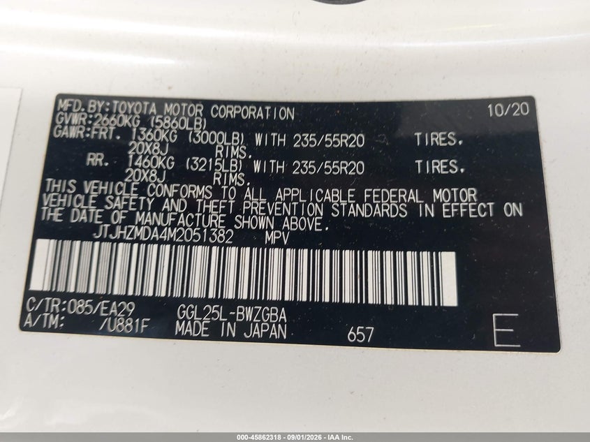 LEXUS RX 350 2021 VIN JTJHZMDA4M2051382