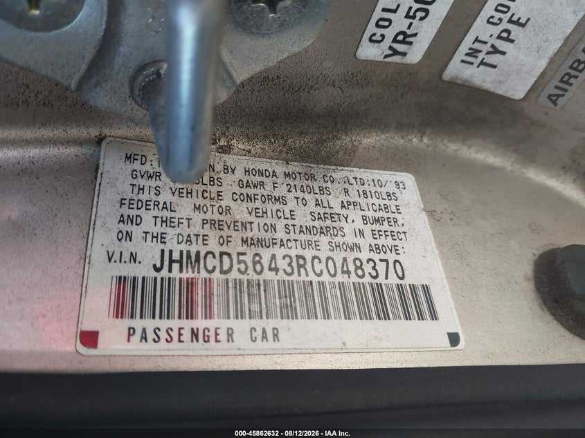 1994 HONDA ACCORD SEDAN 2.2L I4 FI SOHC 16V F4