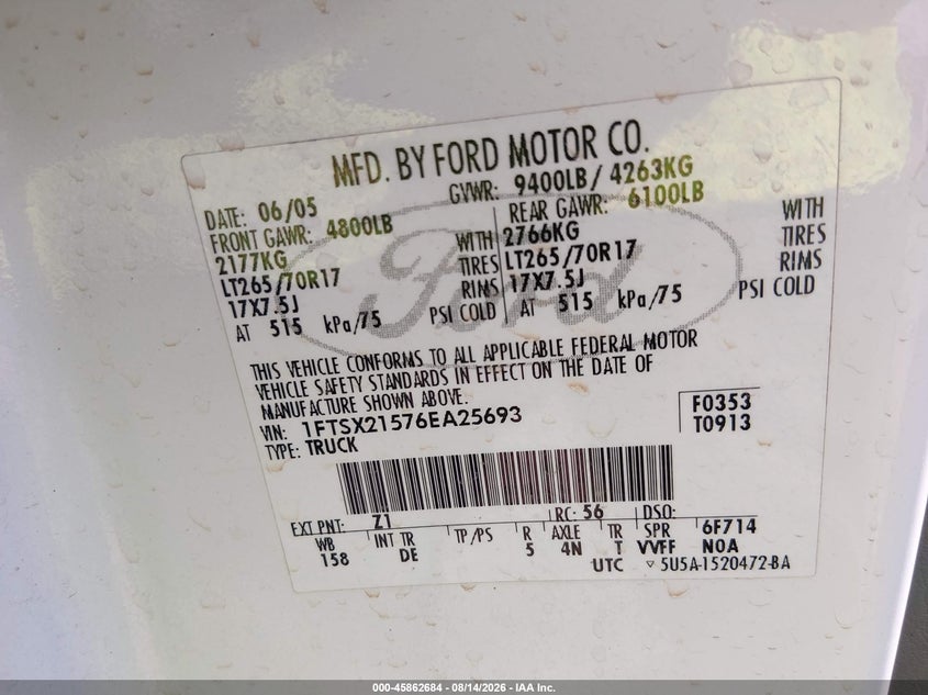 2006 FORD F250 PICKUP 5.4L V-8 VVT, 300HP