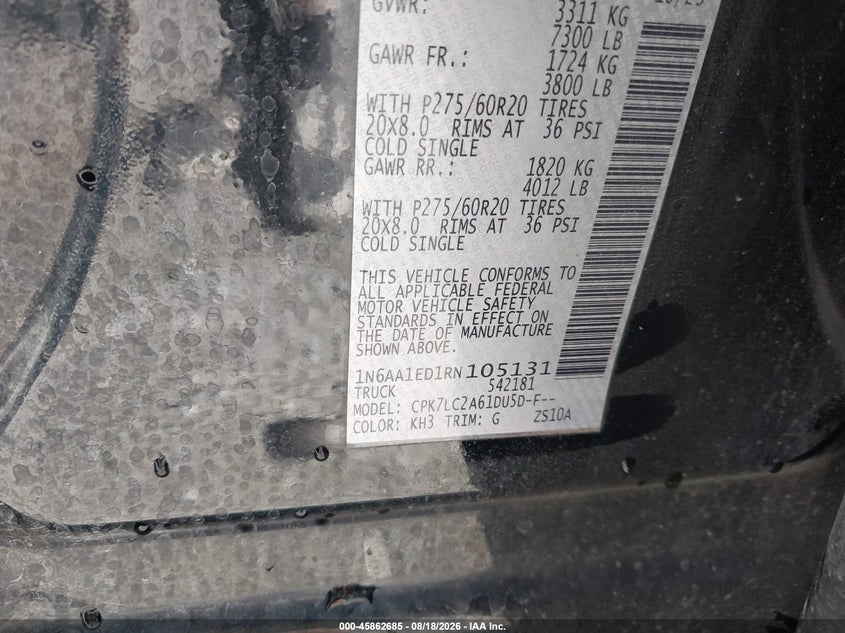 NISSAN TITAN 2024 VIN 1N6AA1ED1RN105131