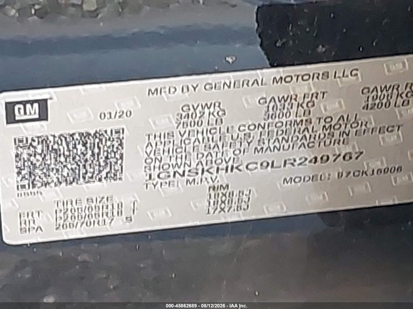 CHEVROLET SUBURBAN 2020 VIN 1GNSKHKC9LR249767