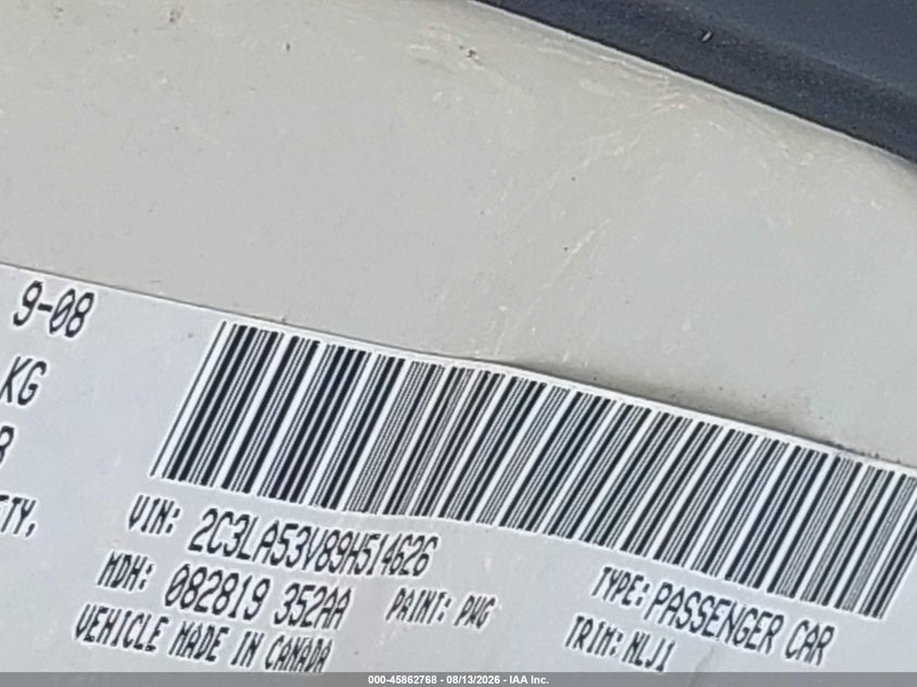 CHRYSLER 300 2009 VIN 2c3la53v89h514626