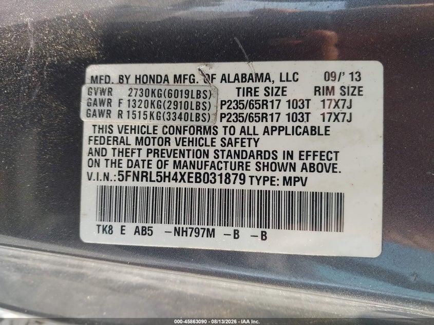 2014 HONDA ODYSSEY VAN 3.5L V-6 VVT, 248HP