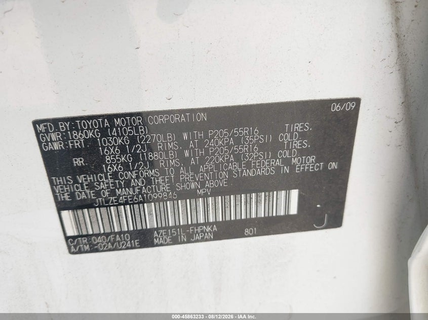 SCION XB 2010 VIN JTLZE4FE6A1099846