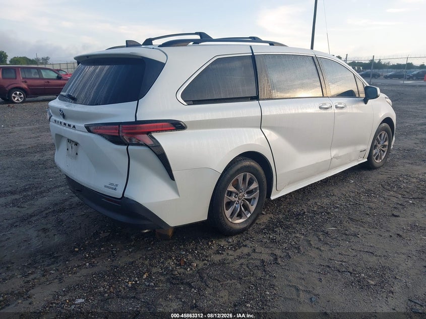 Vin: 5tdyrkec8ms013332, lot: 46362282, toyota sienna xle 20214