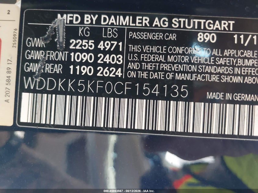 2012 MERCEDES-BENZ E-KLASSE CABRIO 3.5L V-6 DI, DOHC, VVT, 302HP