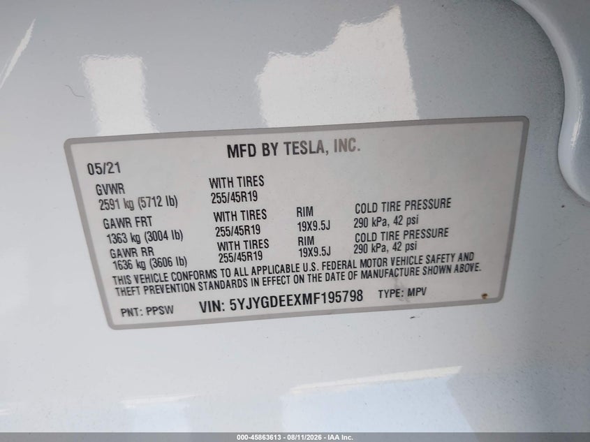 2021 TESLA MODEL Y SPORT UTILITY VEHICLE ELECTRIC