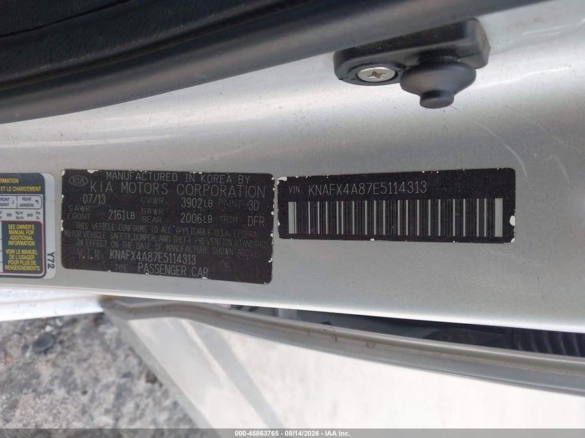 KIA FORTE 2014 VIN KNAFX4A87E5114313