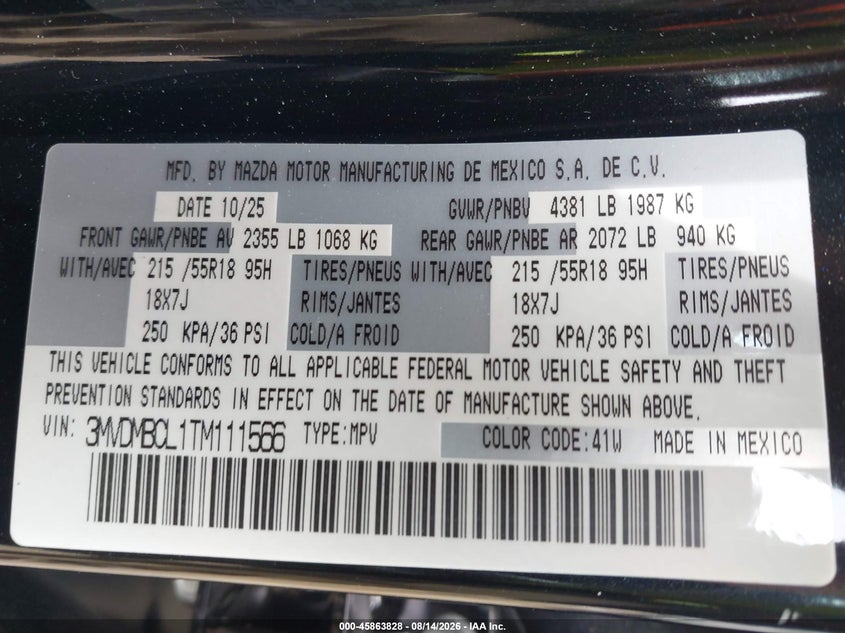 MAZDA CX-30 2026 VIN 3MVDMBCL1TM111566