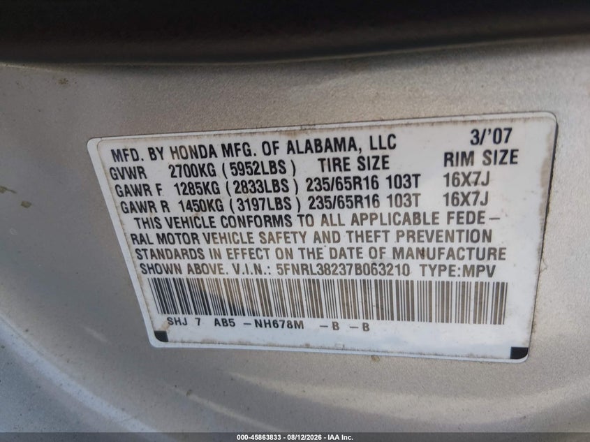 2007 HONDA ODYSSEY LX · Фото 9