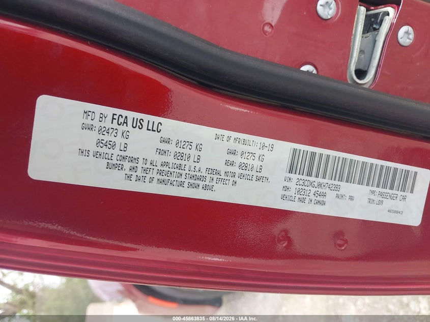 2019 DODGE CHARGER SEDAN 6.4L V-8 , 485HP