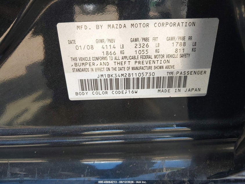 2008 MAZDA 3 HATCHBACK 2.3L I-4 DI, DOHC, VVT, TURBO, PREMIUM , 263HP