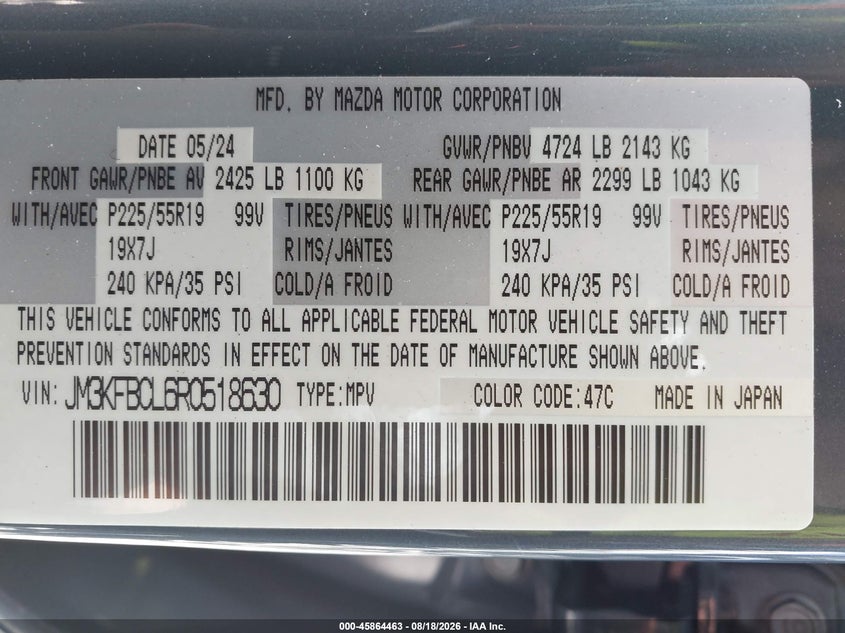 2024 MAZDA CX-5 SPORT UTILITY VEHICLE 2.5L I-4 DI, DOHC, VVT, 187HP