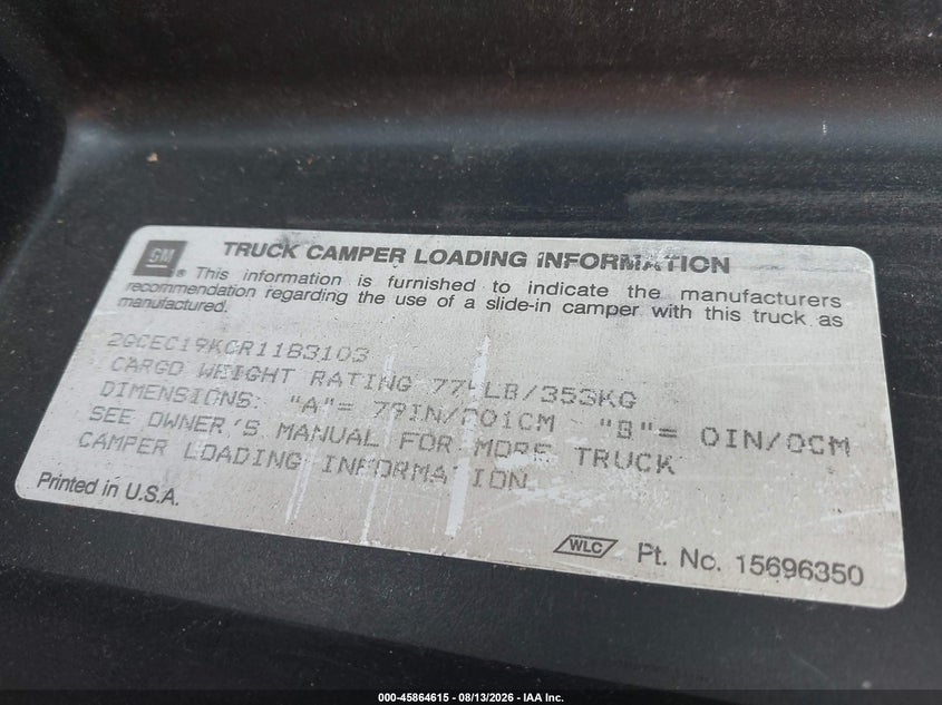 CHEVROLET GMT-400 1994 VIN 2GCEC19K0R1183103