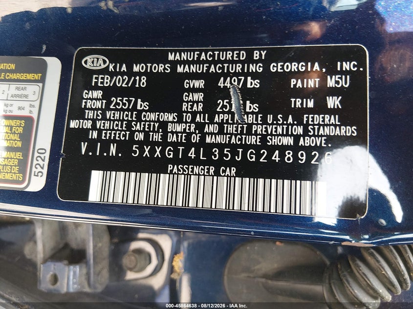 KIA OPTIMA 2018 VIN 5XXGT4L35JG248926
