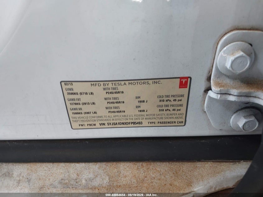 TESLA MODEL S 2013 VIN 5YJSA1DNXDFP05493