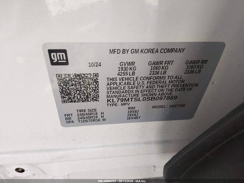 CHEVROLET TRAILBLAZER 2025 VIN KL79MTSL0SB097869