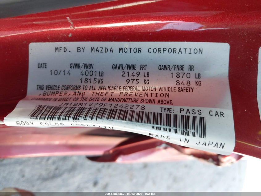 MAZDA MAZDA3 2015 VIN JM1BM1V79F1242278