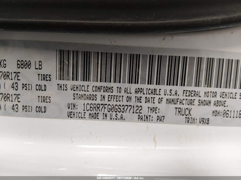 2016 RAM 1500 TRUCK 3.6L V-6 DOHC, VVT, 305HP