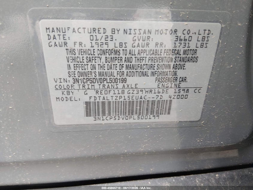 NISSAN KICKS 2023 VIN 3N1CP5DV0PL500199