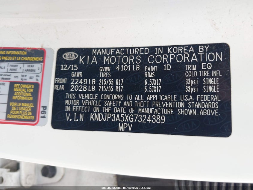 KIA SOUL 2016 VIN KNDJP3A5XG7324389