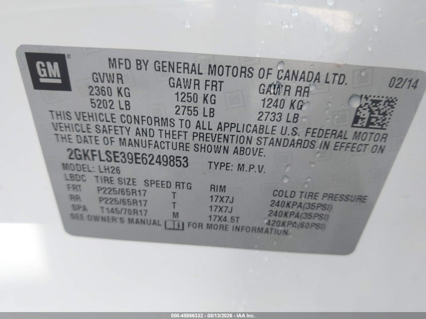 2014 GMC TERRAIN SPORT UTILITY VEHICLE 3.6L V-6 DI, DOHC, VVT, 301HP