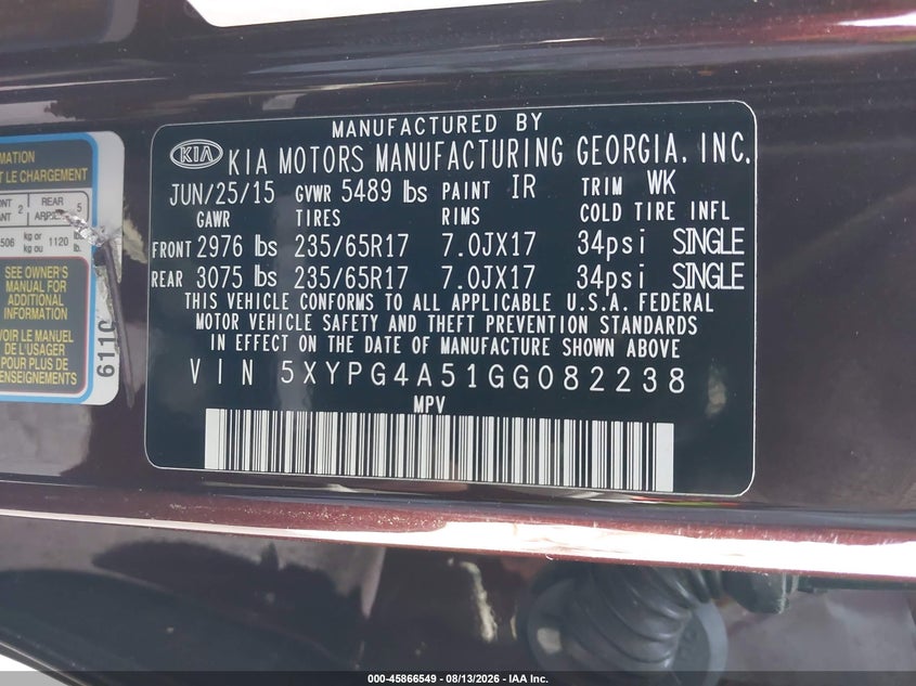 2016 KIA SORENTO SPORT UTILITY VEHICLE 3.3L V-6 DI, DOHC, VVT, 290HP