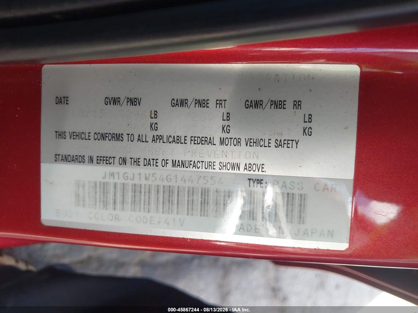 MAZDA MAZDA6 2016 VIN JM1GJ1V54G1447554