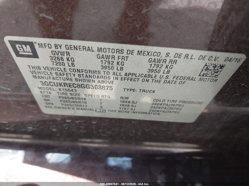 2016 CHEVROLET SILVERADO PICKUP 5.3L V-8 DI, VVT, 355HP