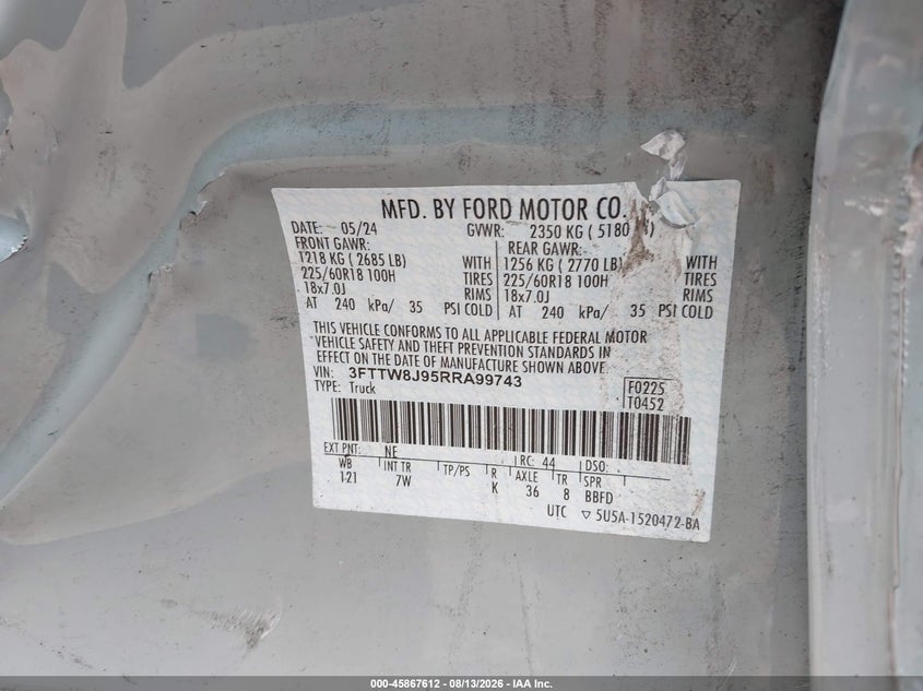FORD MAVERICK 2024 VIN 3FTTW8J95RRA99743