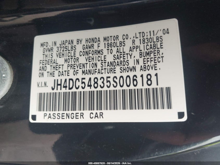 2005 ACURA RSX COUPE 2.0L I-4 DOHC, VVT, 160HP
