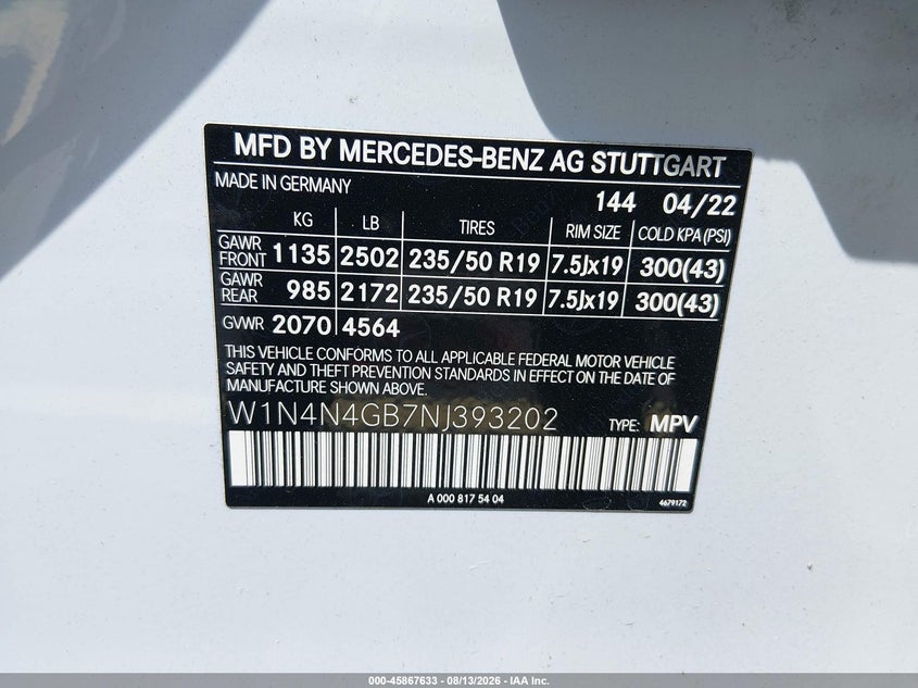MERCEDES-BENZ GLA 250 2022 VIN W1N4N4GB7NJ393202