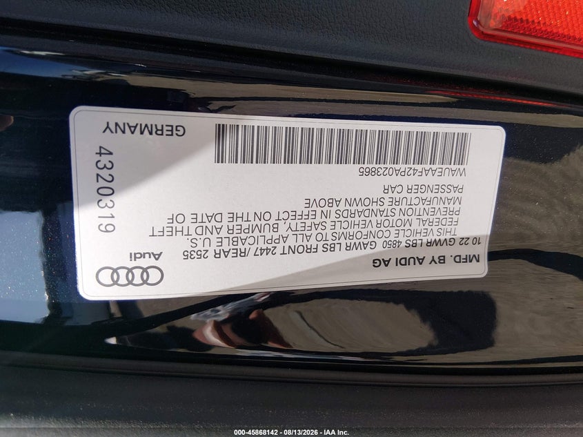 AUDI A4 2023 VIN WAUEAAF42PA023865