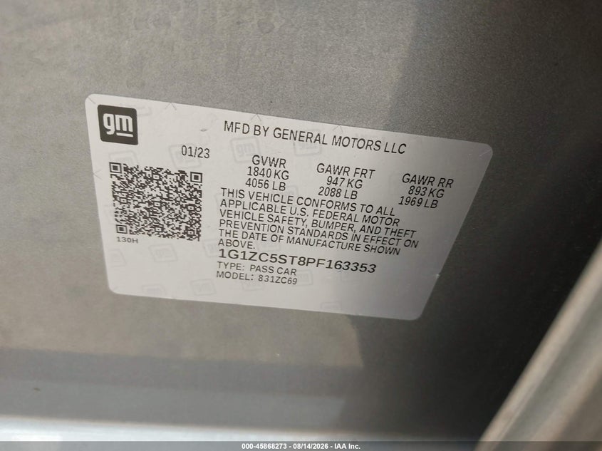 CHEVROLET MALIBU 2023 VIN 1G1ZC5ST8PF163353