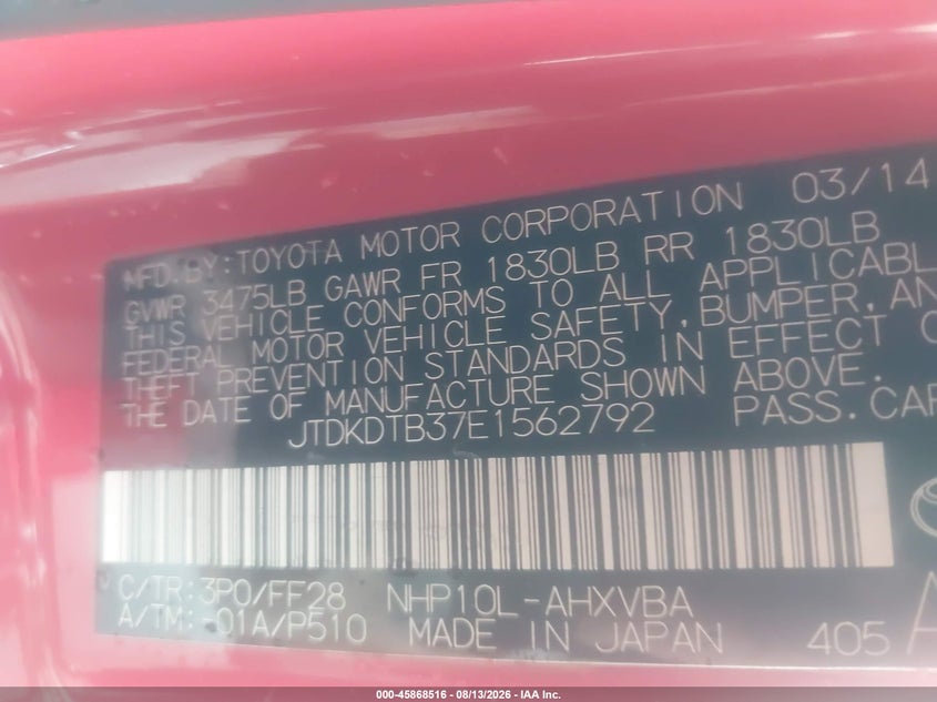 2014 TOYOTA PRIUS C auction photo 8