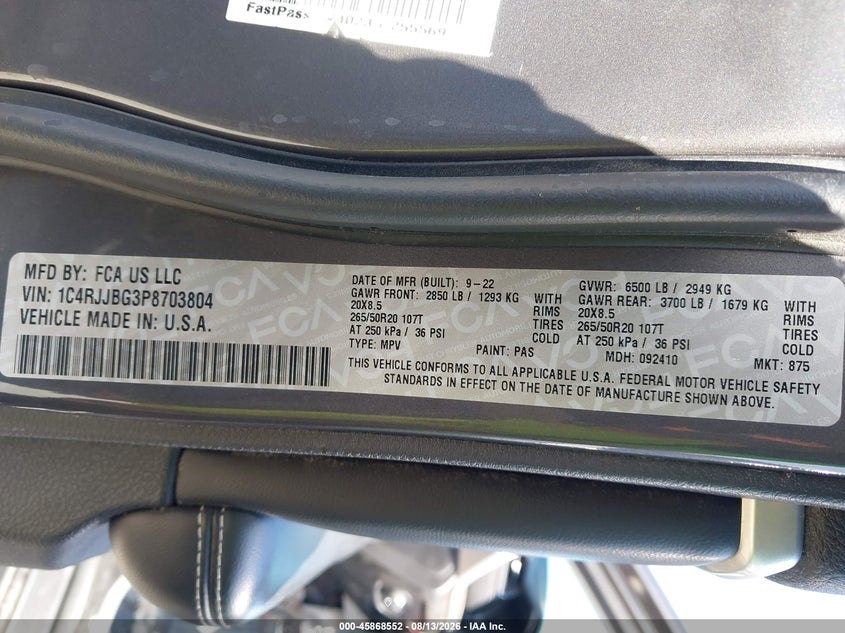 JEEP GRAND CHEROKEE L 2023 VIN 1C4RJJBG3P8703804