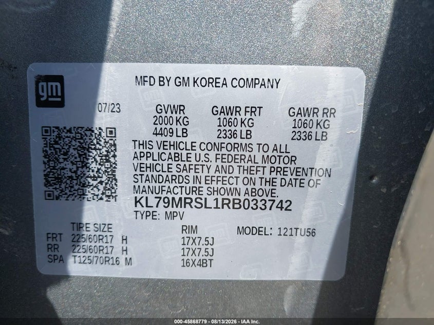 CHEVROLET TRAILBLAZER 2024 VIN KL79MRSL1RB033742