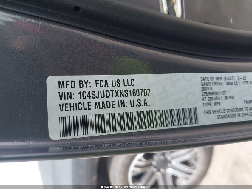 JEEP WAGONEER 2022 VIN 1C4SJUDTXNS160707