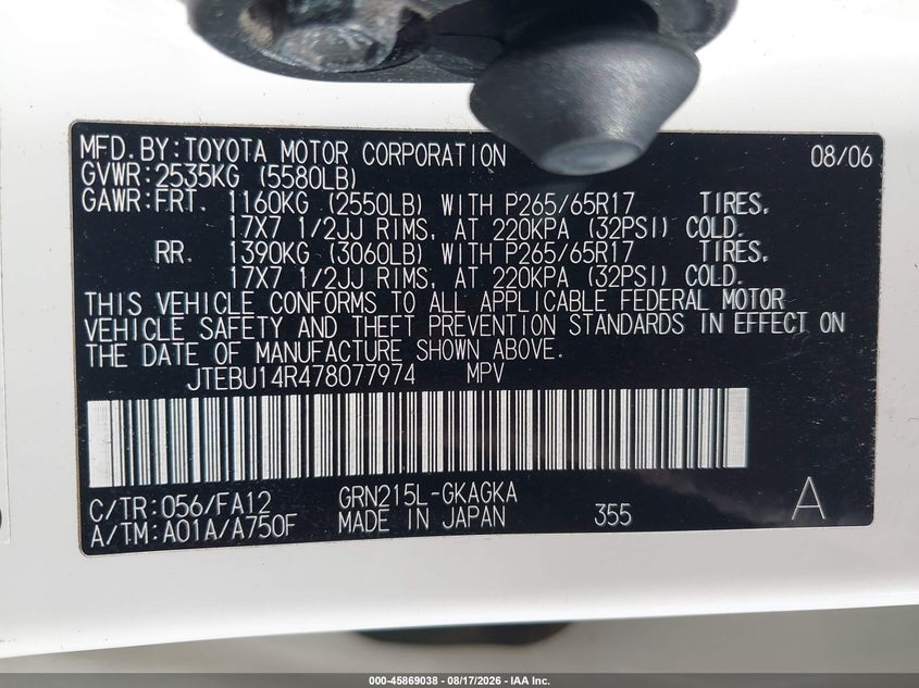 2007 TOYOTA 4RUNNER SPORT UTILITY VEHICLE 4.0L V-6 DOHC, VVT, 236HP