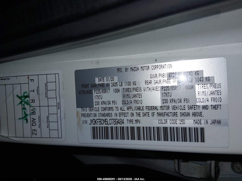 MAZDA CX-5 2020 VIN JM3KFBCM5L0789484
