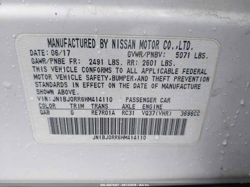 INFINITI QX50 2017 VIN JN1BJ0RR6HM414110