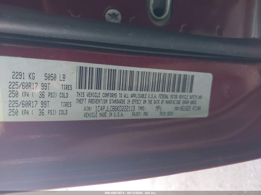 2019 JEEP CHEROKEE SPORT UTILITY VEHICLE 2.4L I-4 VVT, 180HP