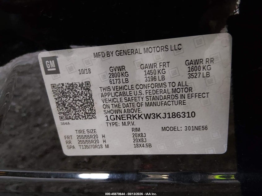 CHEVROLET TRAVERSE 2019 VIN 1GNERKKW3KJ186310